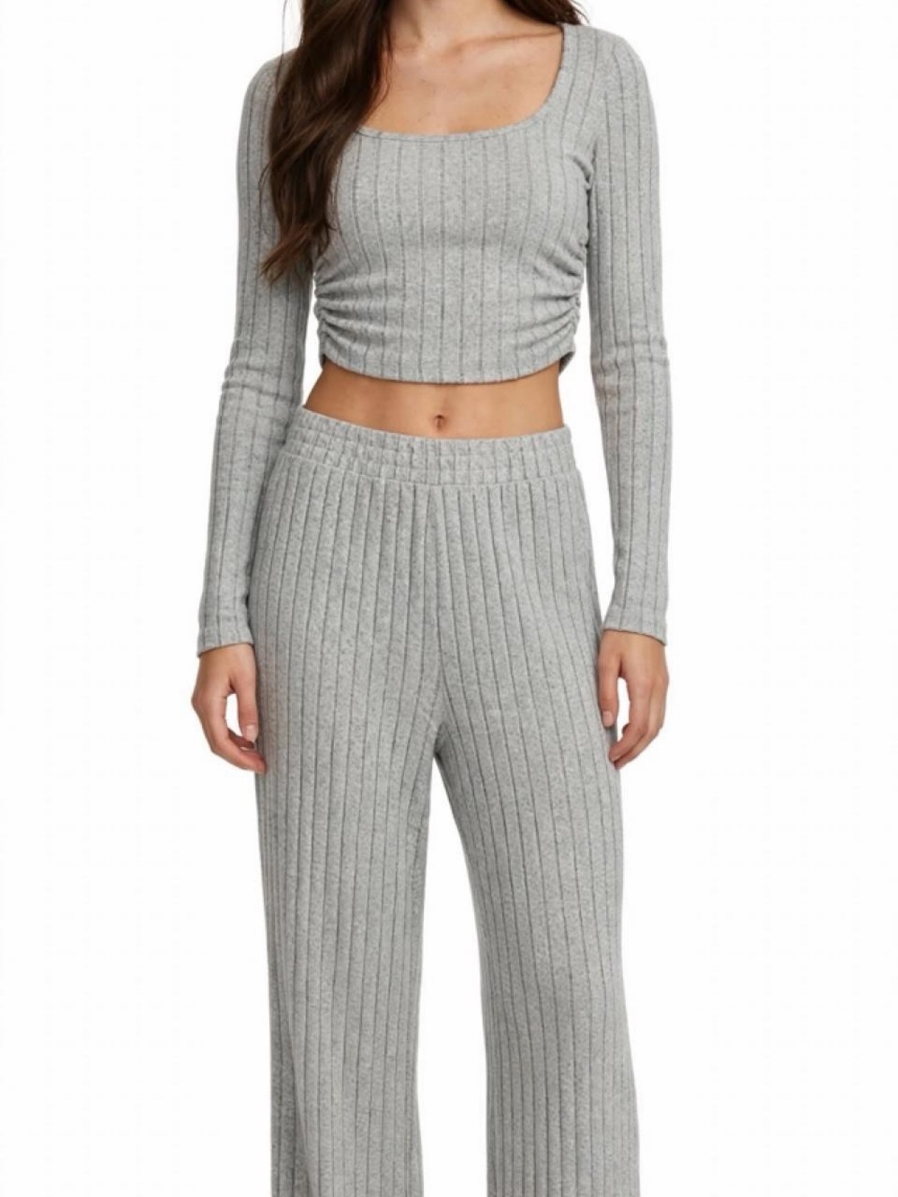 SHEIN Gray Ribbed Knit Lounge Sleep Set Crop Top + Pants Size S